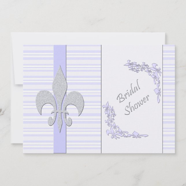 Convite Chá de panela de Lavanda e Cinza Fleur de Lis (Frente)
