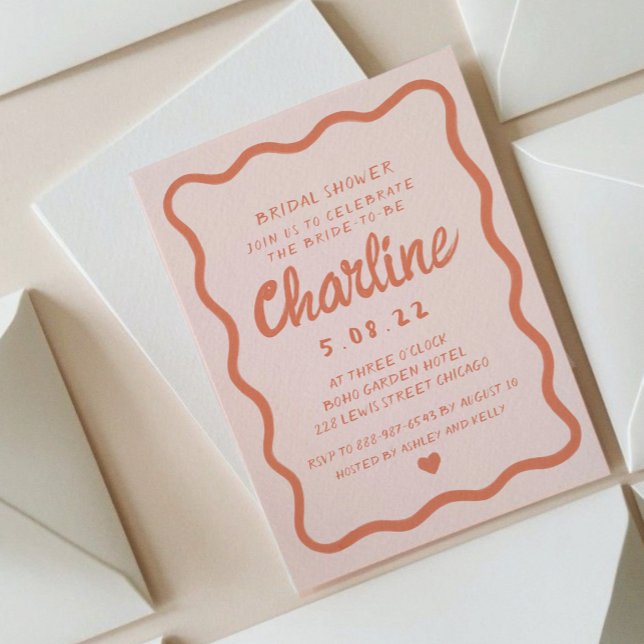 Convite Chá de panela de letra vermelha e rosa-ondulado re (Criador carregado)