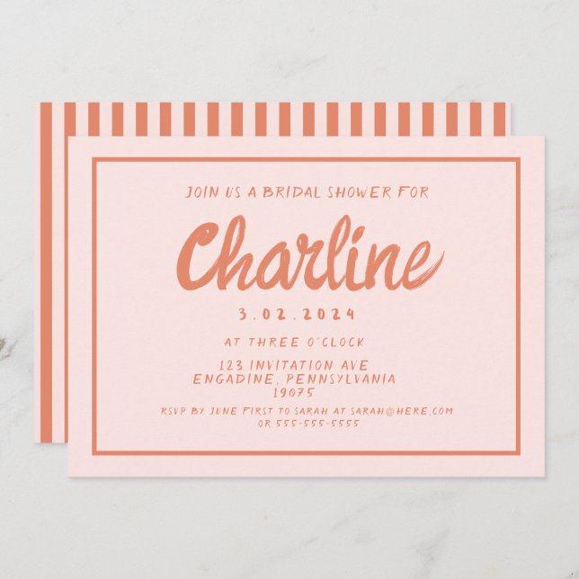 Convite Chá de panela de letra &vermelha rosa retrorreflec (Frente/Verso)