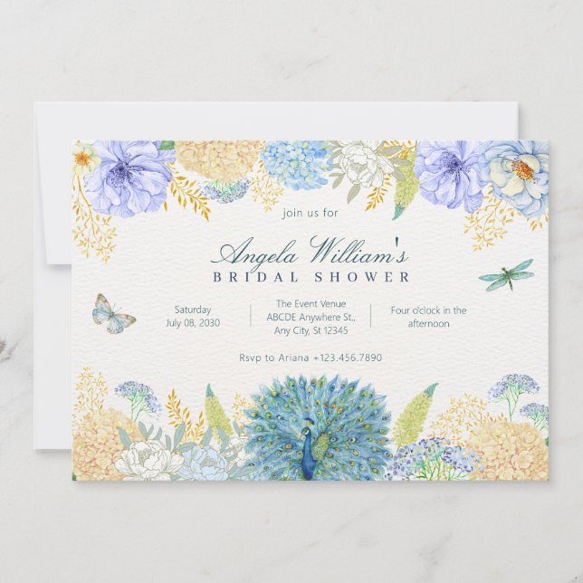 Convite Chá de panela de libélula floral de aquarela (Frente)