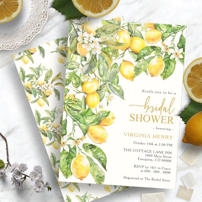 Convite Chá de panela de limão (Watercolor Italian Lemon Floral Bridal Shower Invitation by Painted Paperie
)