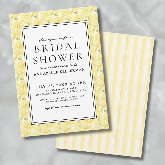Convite Chá de panela de limão amarelo Elegante (Elegant Yellow Lemon Citrus Bridal Shower Invitation)
