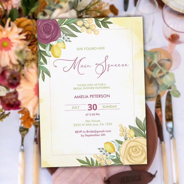 Convite Chá de panela de limão brilhante de Citrus Bright (Main Squeeze Citrus Bright Lemon Bridal Shower Invitation)