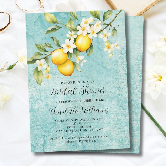 Convite Chá de panela de Limão de Aquarela (Watercolor Lemon Themed Bridal Shower Invitation
)