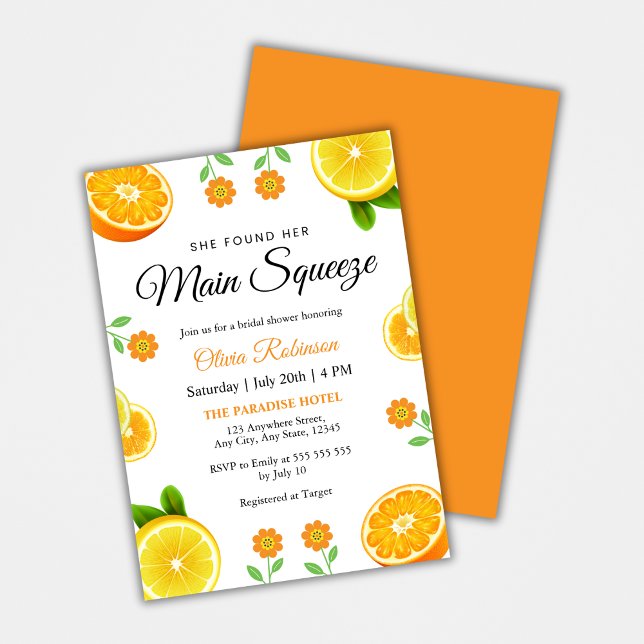 Convite Chá de panela de limão de Citrus Summer (Main Squeeze Citrus Summer Lemon Bridal Shower Invitation )