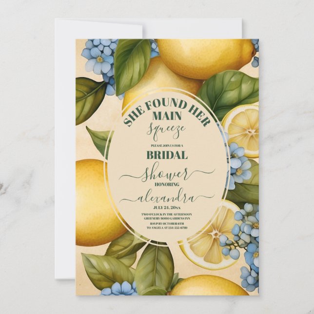 Convite Chá de panela de limão Ela encontrou seu principal (Frente)