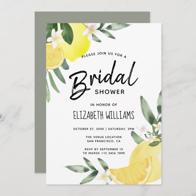 Convite Chá de panela de limão russo moderno (Frente/Verso)