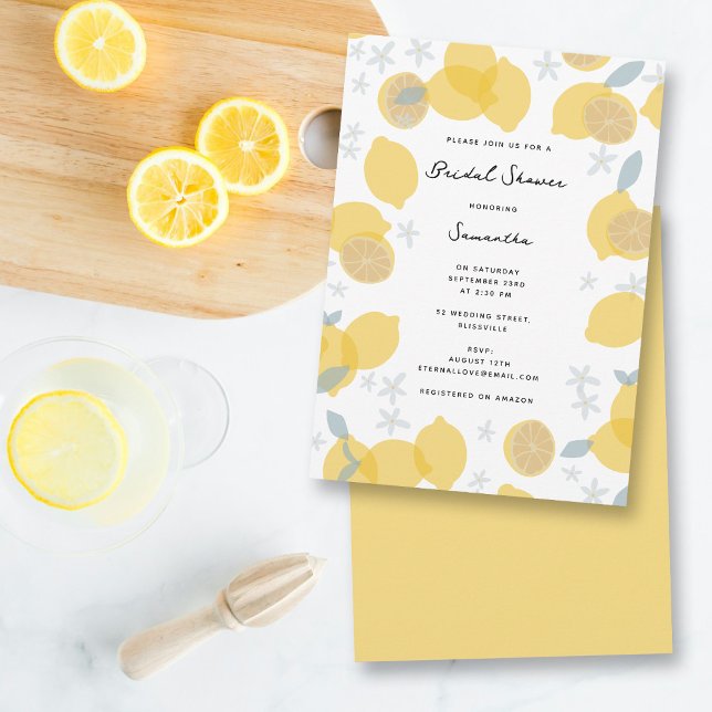 Convite Chá de panela de limões de citrinos de Pastel mode (Modern Pastel Citrus Lemons Bridal Shower Invitation)