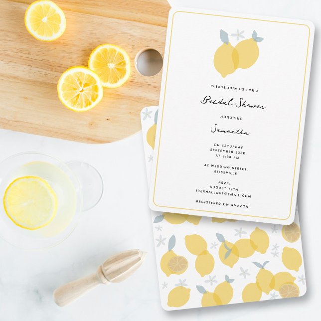 Convite Chá de panela de limões de citrinos simples e mode (Modern Simple Pastel Citrus Lemons Bridal Shower Invitation)
