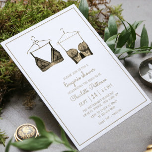 Convite Chá de panela de Lingerie de Aquarela Dourada pre