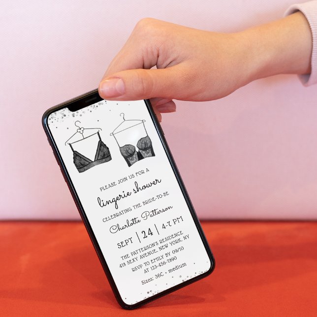 Convite Chá de panela de Lingerie de Aquarela Preta (Criador carregado)