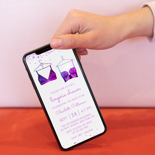 Convite Chá de panela de Lingerie de Aquarela Roxo (Criador carregado)