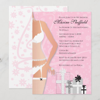 Convite Chá de panela de Lingerie Diamond, rosa e branco