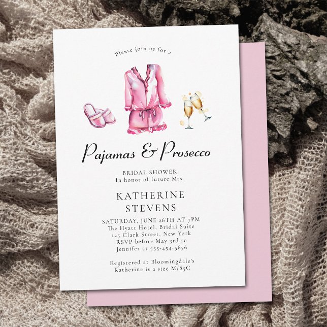 Convite Chá de panela de Lingerie do Partido PJ Pajamas Pr (pajamas and prosecco bridal shower invitation watercolor pj champagne flutes lingerie party elegant )