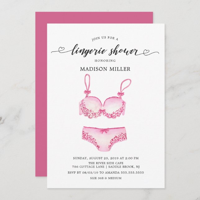 Convite Chá de panela de Lingerie rosa bonito (Frente/Verso)