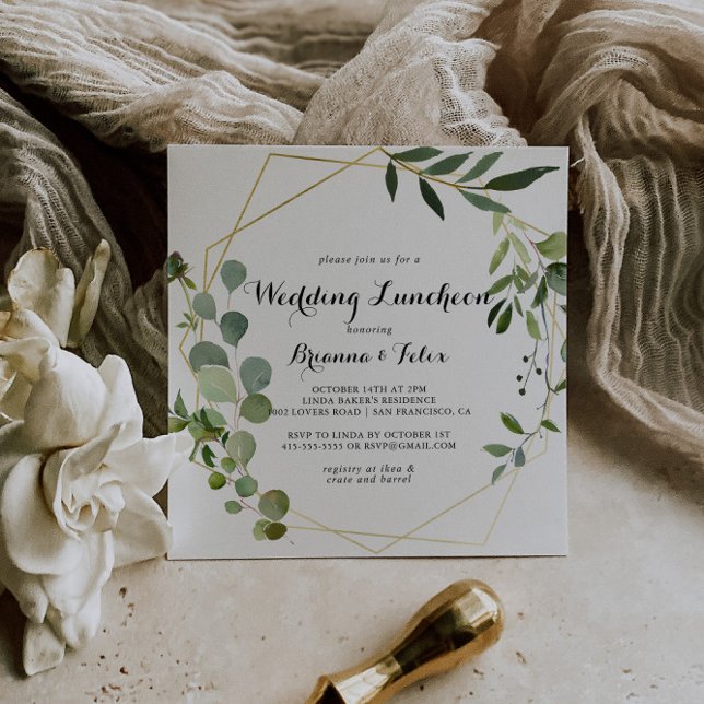 Convite Chá de panela de Luncheon Geométrico Dourado (Criador carregado)