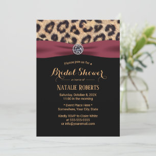 Convite Chá de panela de luxo Leopard Burgundy