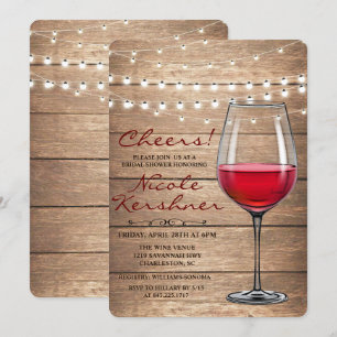 Convite Chá de panela de Luzes de Cadeia de Vinhos Rústi