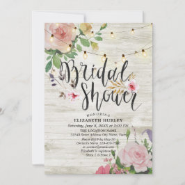 Convite Chá de panela de Luzes Florais de Madeira Rústica