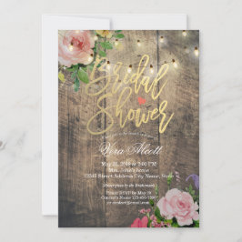 Convite Chá de panela de Luzes Florais de Madeira Rústica