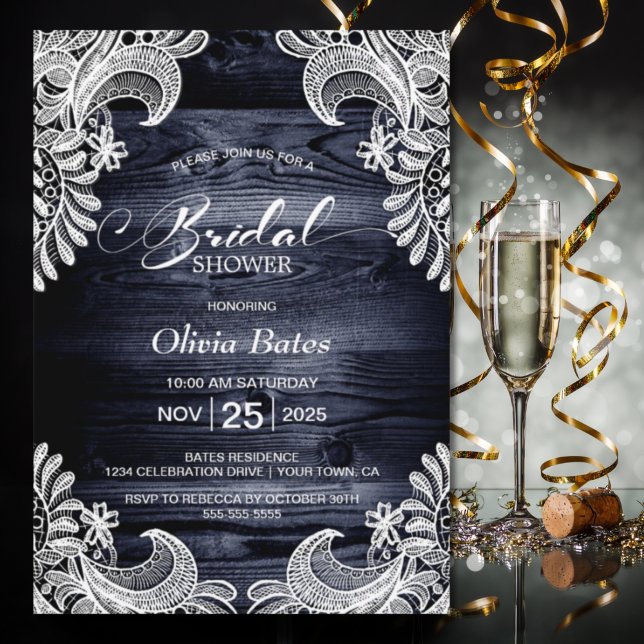 Convite Chá de panela de Madeira Azul Branco (Criador carregado)