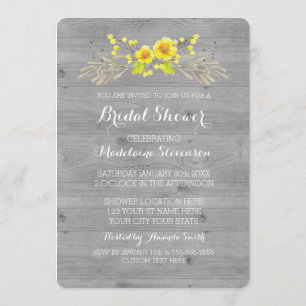 Convite Chá de panela de madeira cinzento floral da