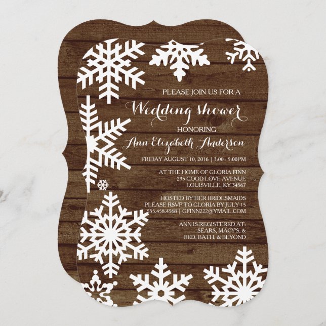 Convite Chá de panela de madeira de Casamento no inverno r (Frente/Verso)