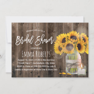 Convite Chá de panela de madeira de girassol Mason Jar Ba