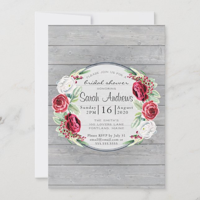 Convite Chá de panela de Madeira Floral Rústico (Frente)