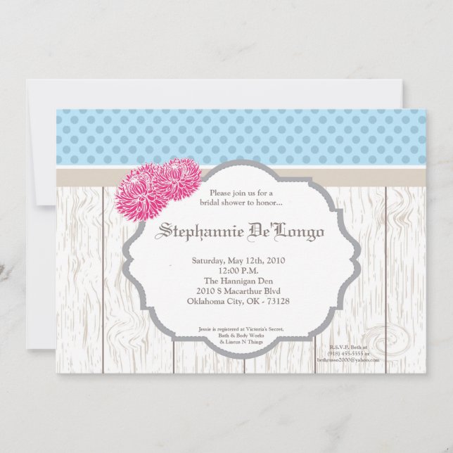 Convite chá de panela de madeira para flores de Plumeria 5 (Frente)