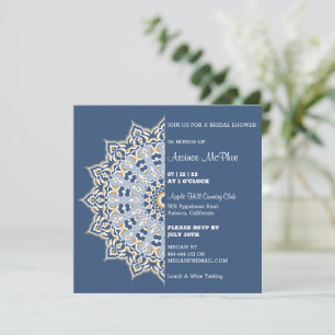 Convite Chá de panela de Mandala Azul e Dourado