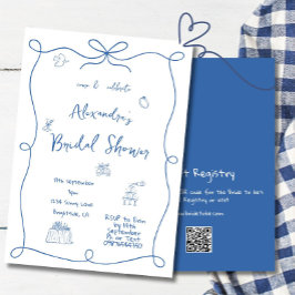 Convite Chá de panela De Mão Desenhado Branco Azul Branco