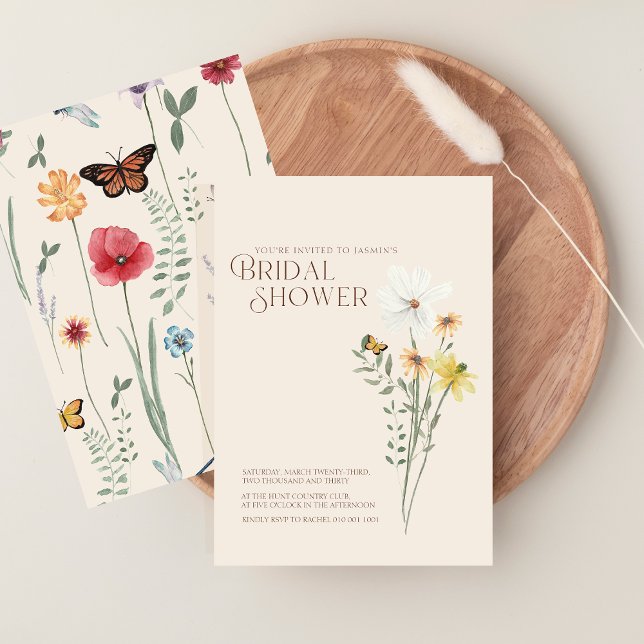 Convite Chá de panela de Margarida Amarelo Amarelo (Whimsical Daisy Yellow Wildflowers Bridal Shower Invitation)