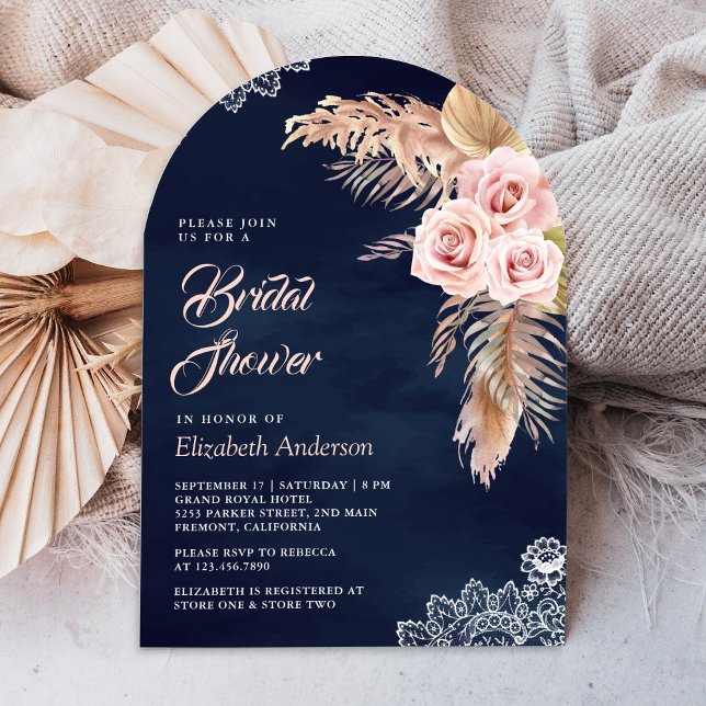 Convite Chá de panela de Marinho de Grass Rosa Pampas Dust (Criador carregado)