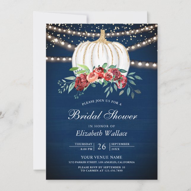 Convite Chá de panela de Marinho Floral Branca (Frente)