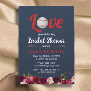 Convite Chá de panela de Marinho Floral de Baseball Love