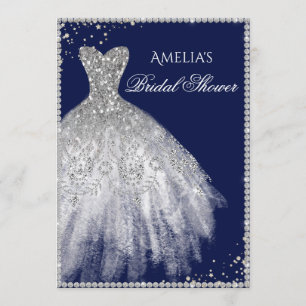 Convite Chá de panela de Marinho Sparkle Dress Silver