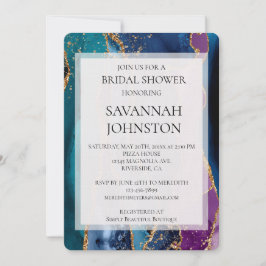 Convite Chá de panela de mármore Dourado roxo e turquesa