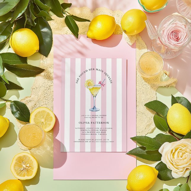 Convite Chá de panela de Martini com Limão de Aperto Princ (Main Squeze Watercolor Lemon Drop Martini Bridal Shower Invitation)
