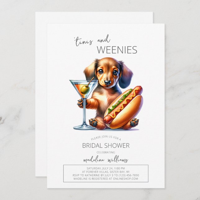 Convite Chá de panela de Martinis e Weenies Dachshund (Frente/Verso)
