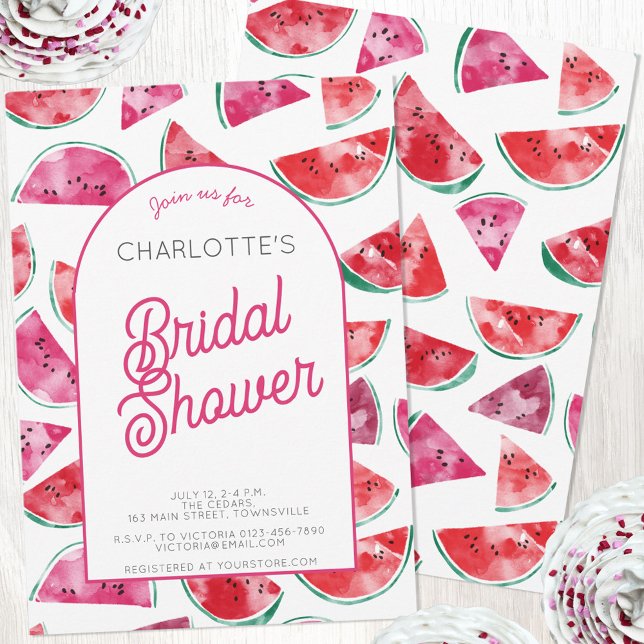 Convite Chá de panela de melancia (Watermelon watercolor personalized custom Bridal Shower party invitations)