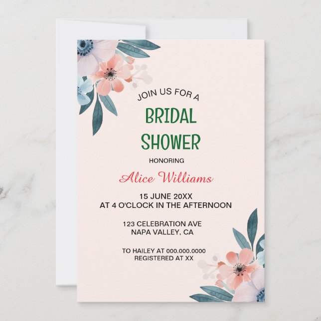 Convite Chá de panela De Mola De Flor Selvagem De Pastel (Frente)