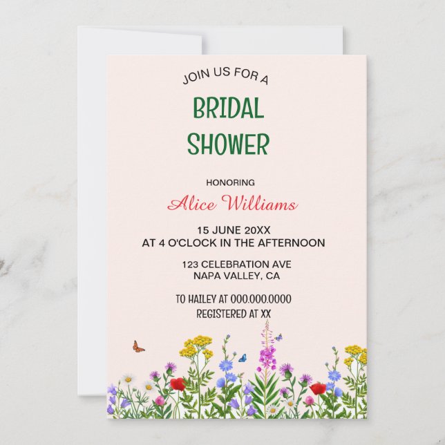 Convite Chá de panela De Mola De Flor Selvagem De Pastel (Frente)