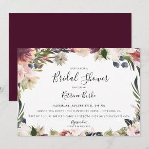 Convite Chá de panela de Moldura Floral de Plum Blush