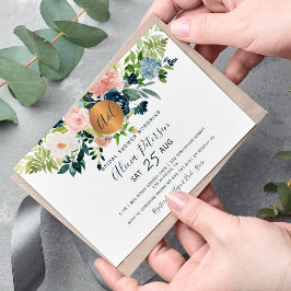 Convite chá de panela de monograma com marinho azul-água f