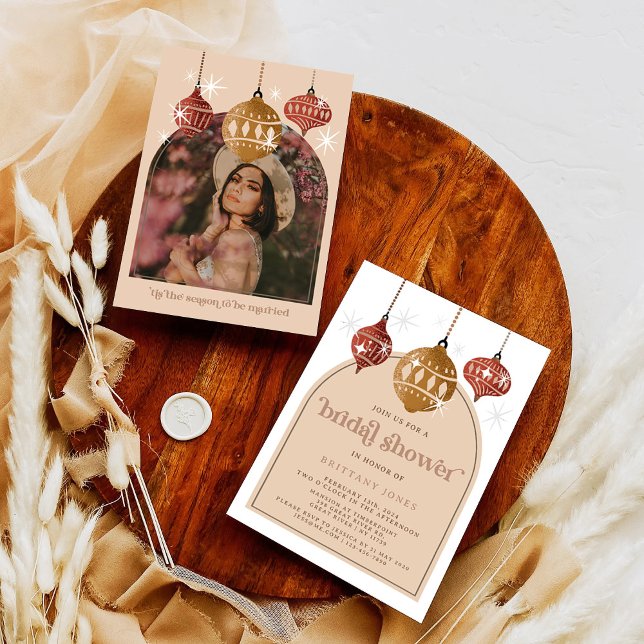 Convite Chá de panela de Natal da Ornament Retro Bauble (Criador carregado)