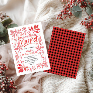 Convite Chá de panela de Natal de Gingham Fresco do Mercad