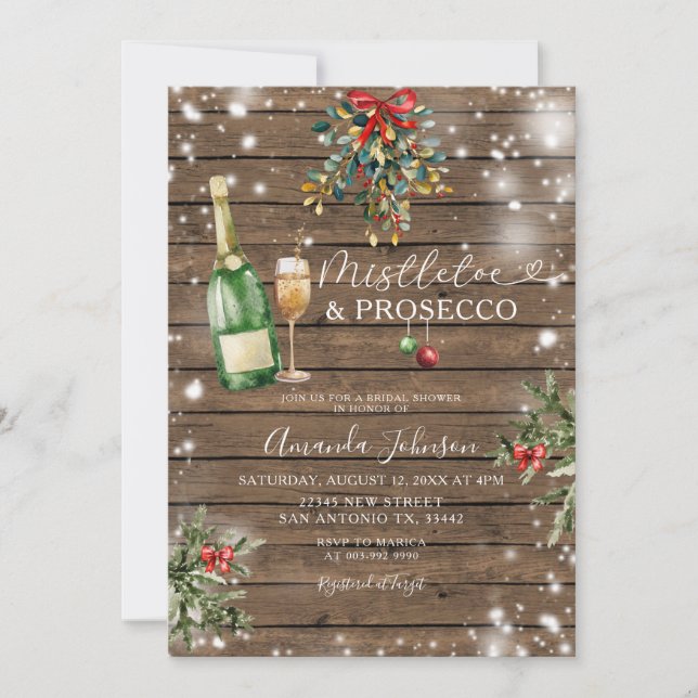 Convite Chá de panela de Natal de Wood Mistletooe Prosecco (Frente)