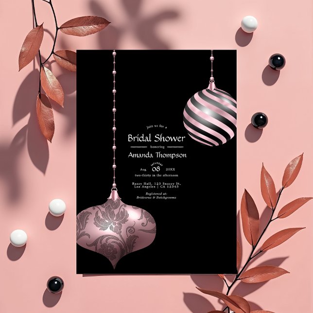 Convite Chá de panela de Natal Dourado e Rosa Blush (Blush Pink and Rose Gold Christmas Bridal Shower Invitation)