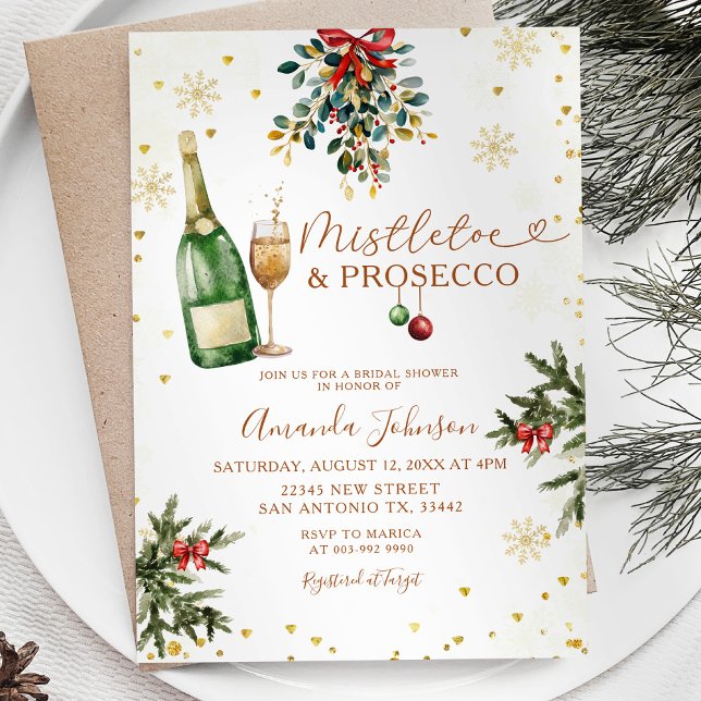 Convite Chá de panela de Natal Dourado Mistletoe Prosecco (Criador carregado)